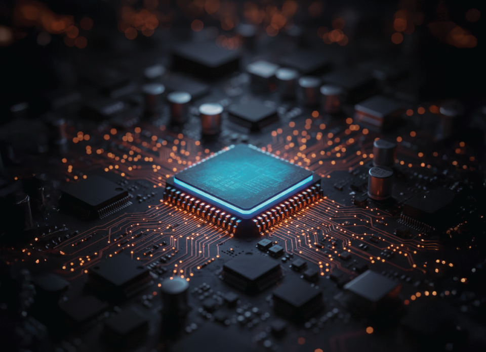 computer chip on a circuit board